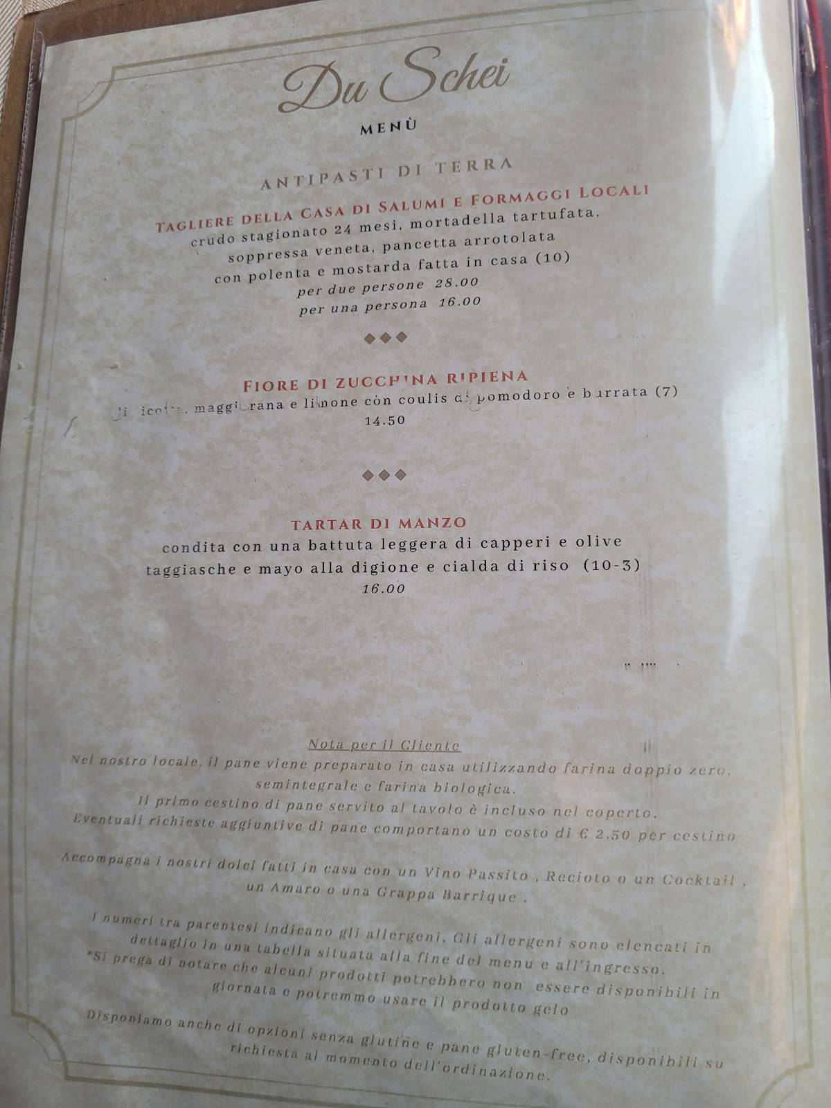 Menu di Osteria Du Schei 