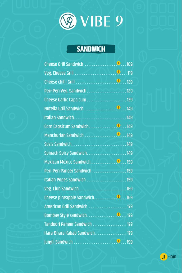 Vibe 9 menu