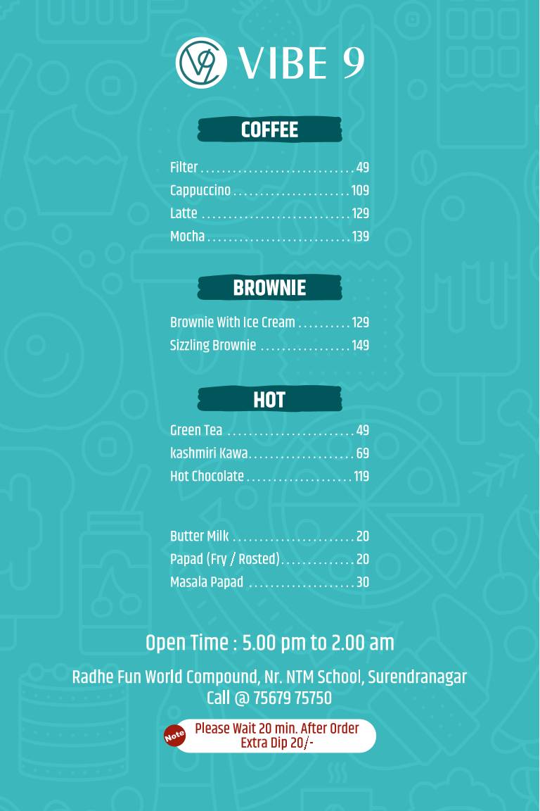 Vibe 9 menu