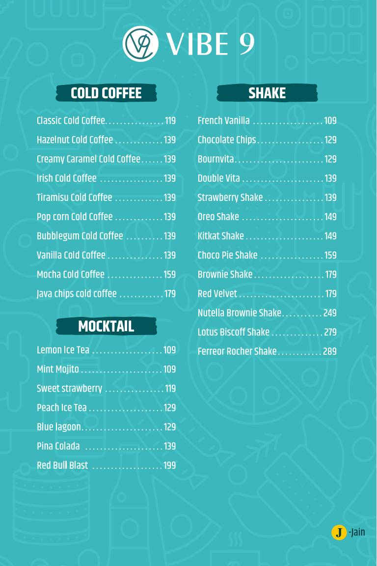 Vibe 9 menu