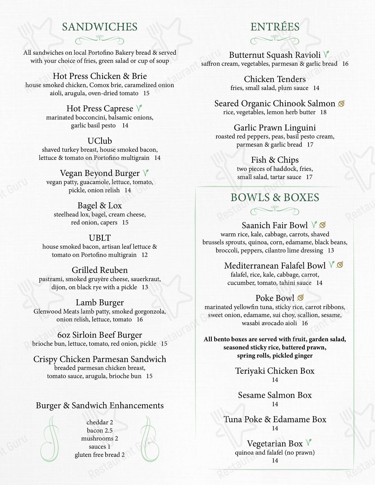 University Club of Victoria dans Victoria - Table Menu