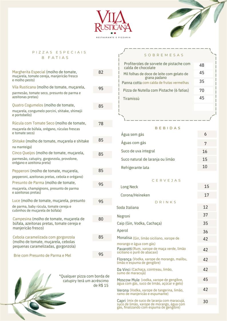 Vila Rusticana cardápio