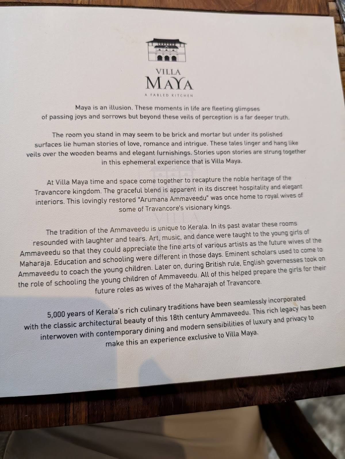 Villa Maya menu
