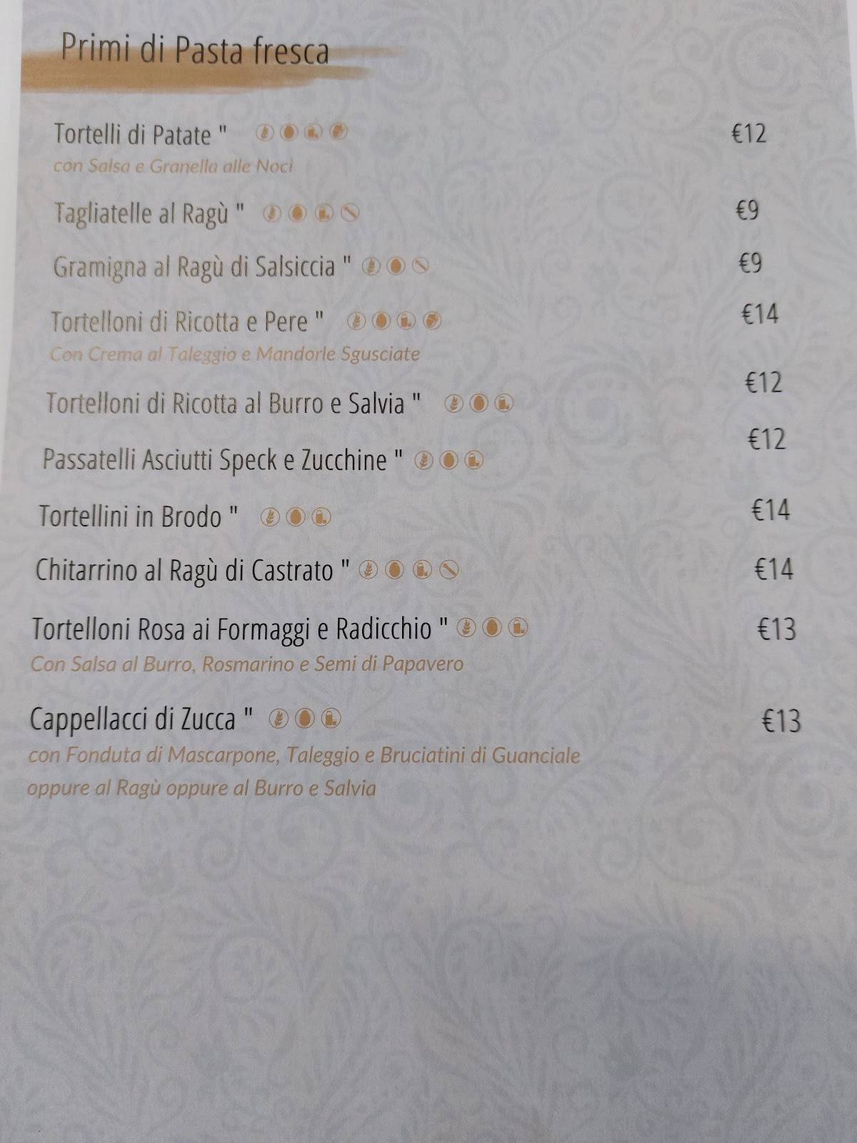 Menu di Villa Zucchini 