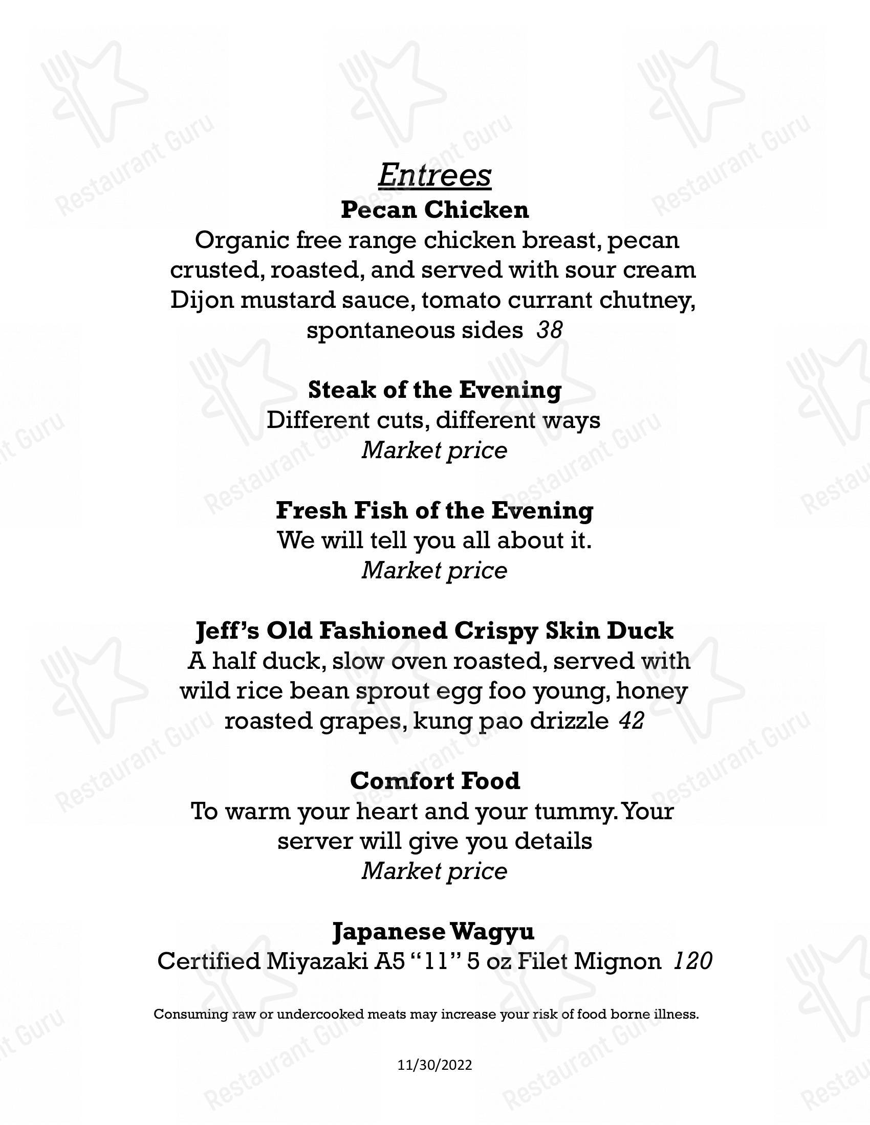 Menu at Vintage Restaurant, Ketchum