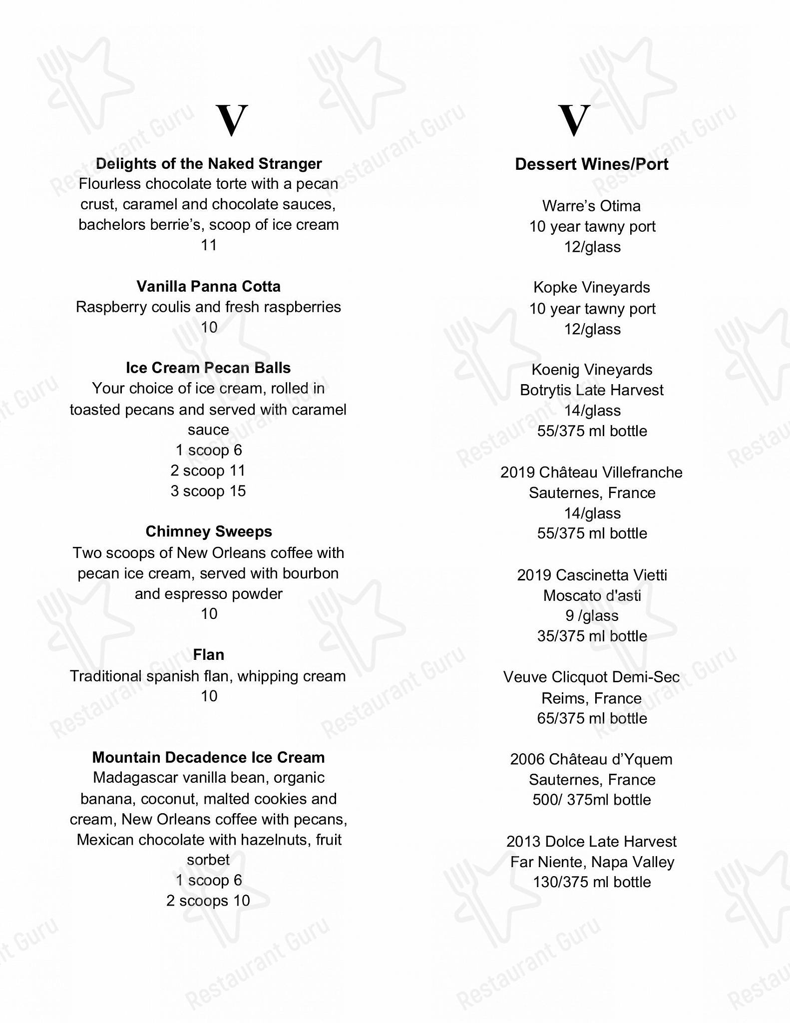 Menu at Vintage Restaurant, Ketchum