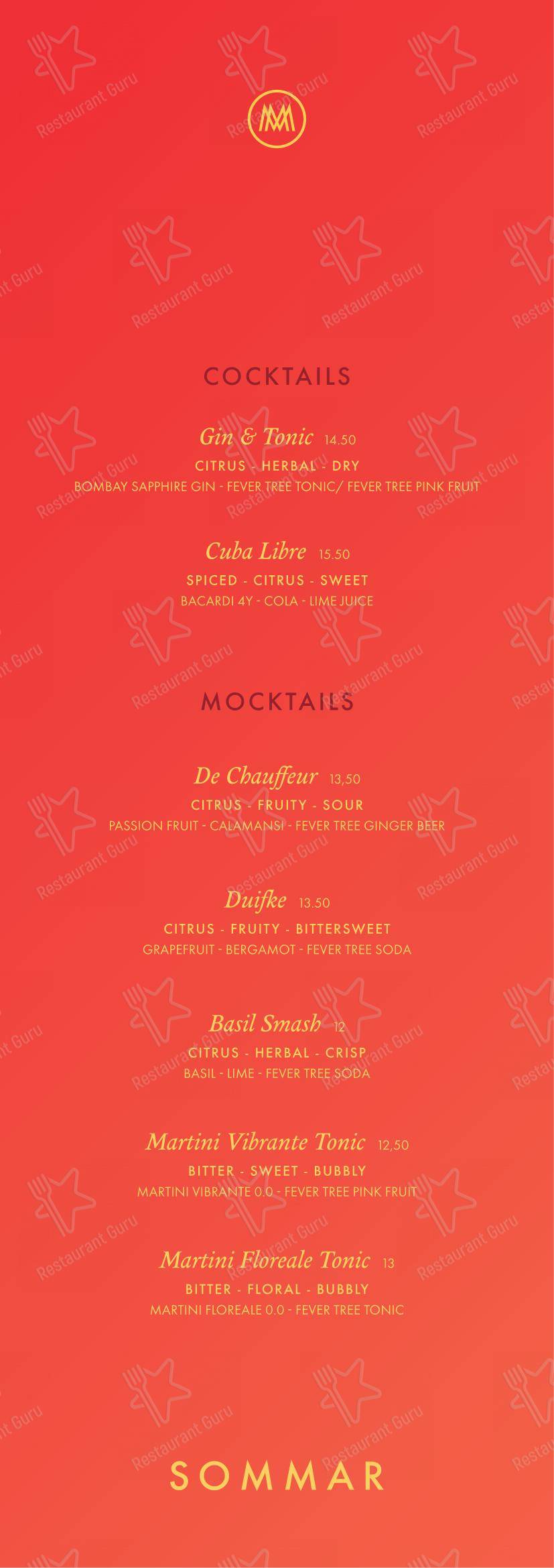 Menu bar pour Restaurant WINTAR dans Anvers