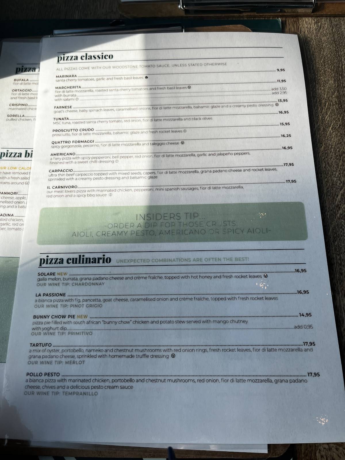 Menu de WOODSTONE Pizza and Wine Haarlem