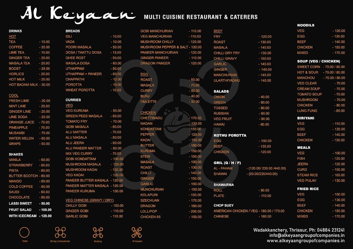 Al Keyaan's Restaurant and Caterers menu