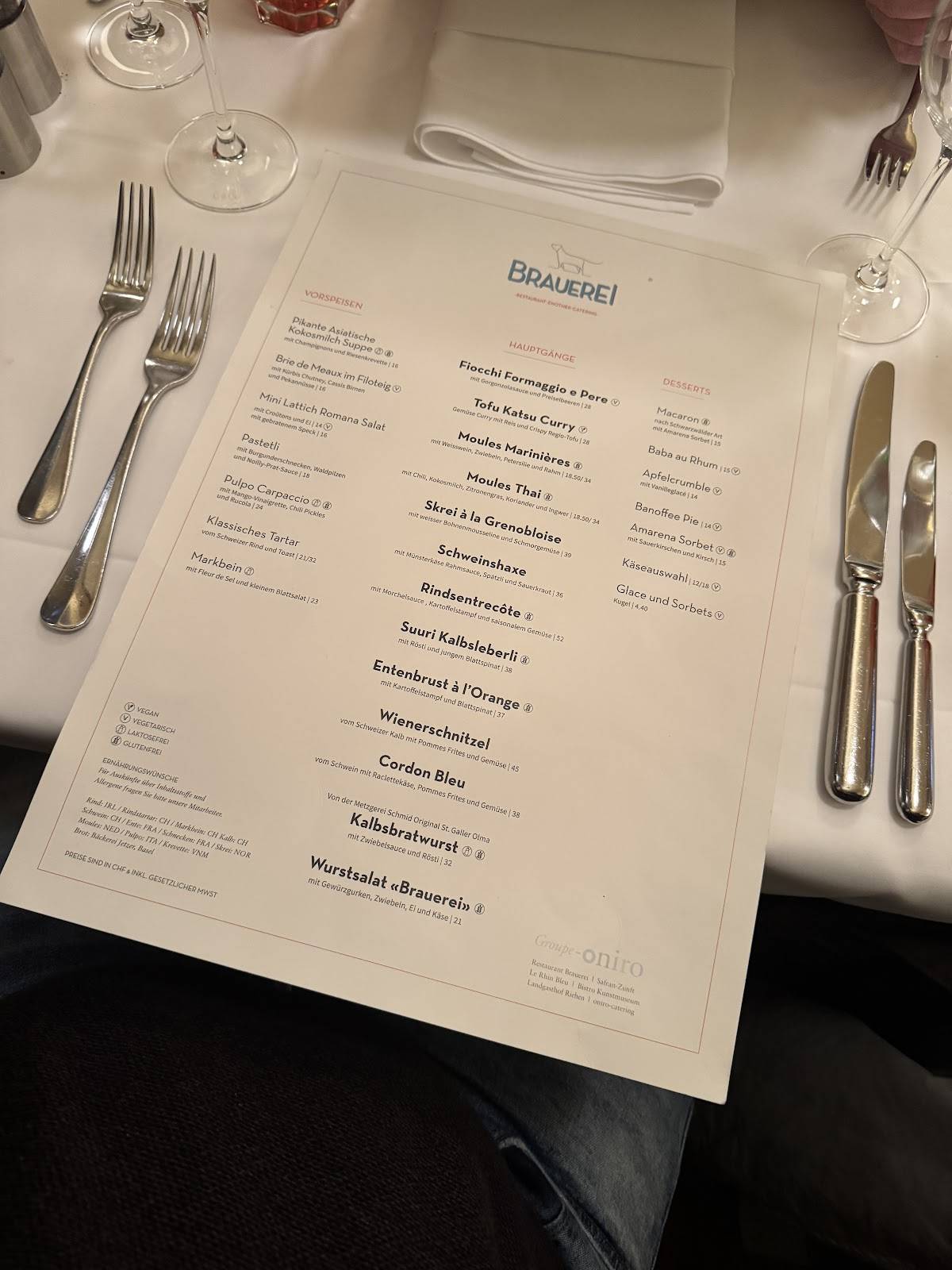 Menu di Warteck Brewery Basel 
