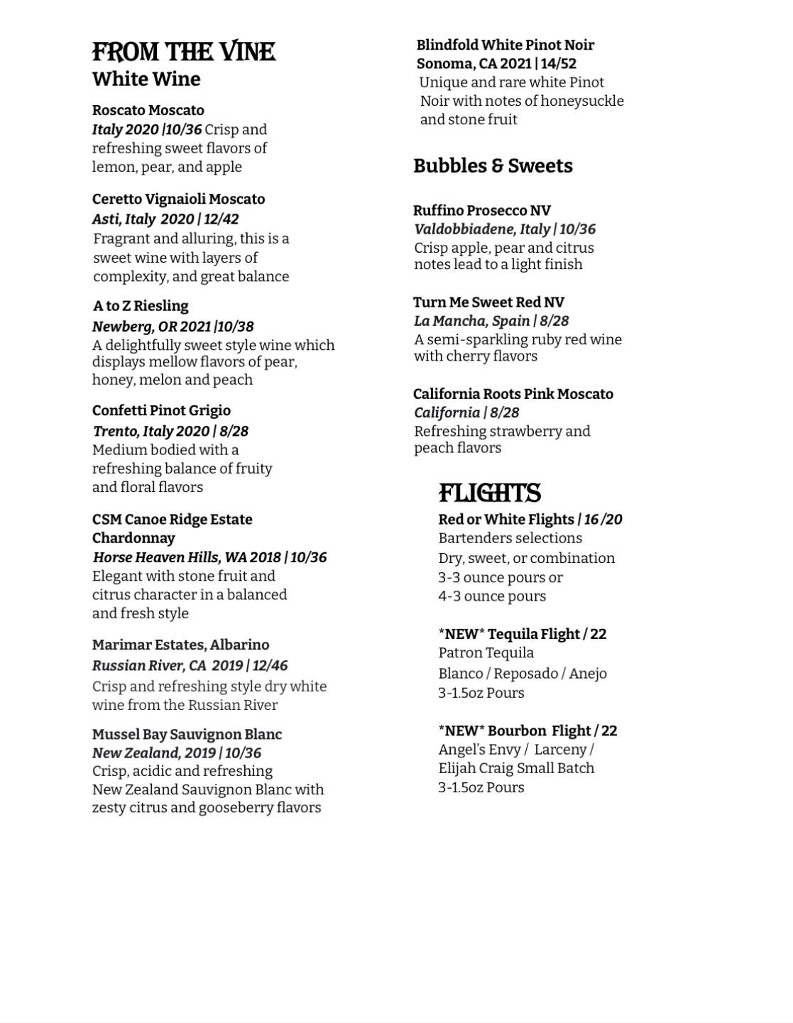 Menu at Waterfront Wine Bar, Manitowoc