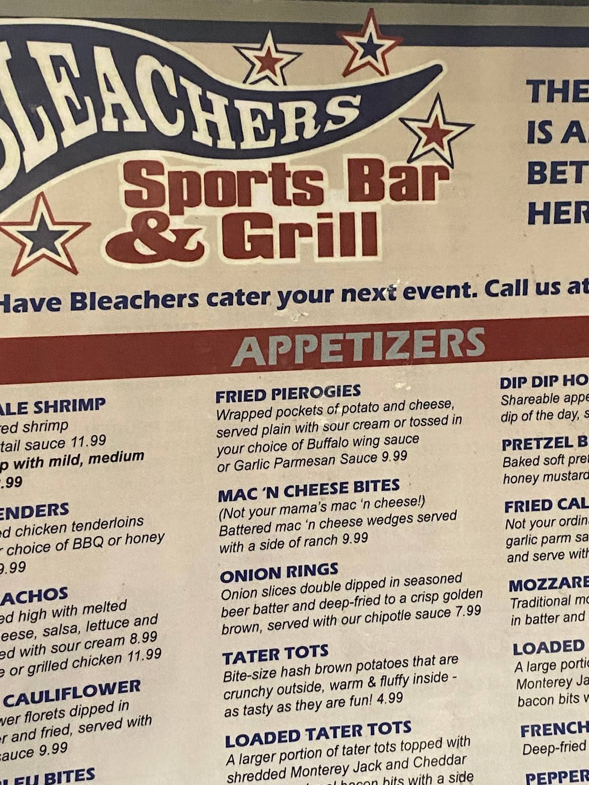 Menu at Bleachers Sports Bar and Grill, Watkins Glen