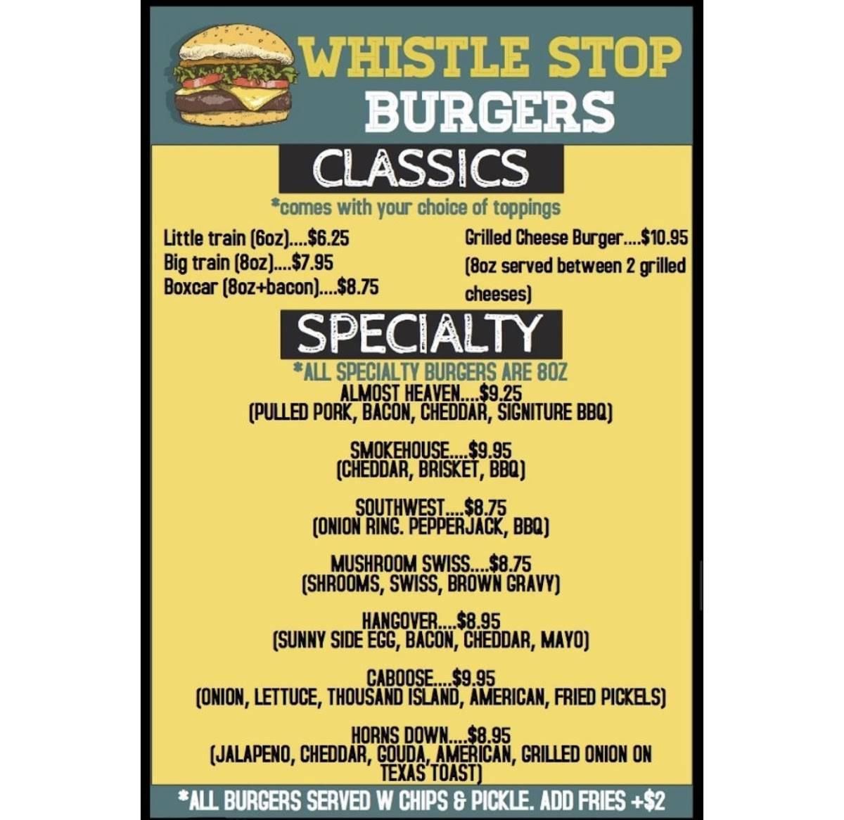 Menu at Whistle Stop Bar and Grill, Buckhannon