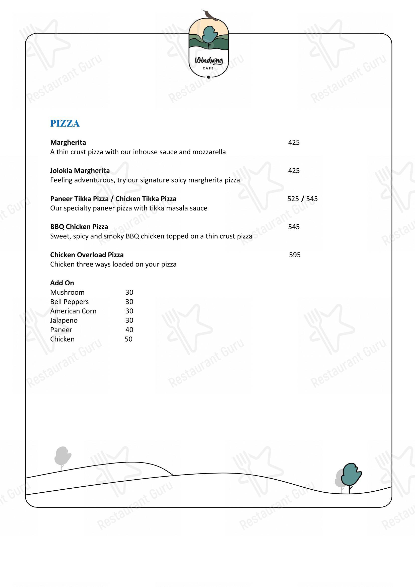Menu for the Windsong cafe ৱিন্ড চং ক্যেফে restaurant