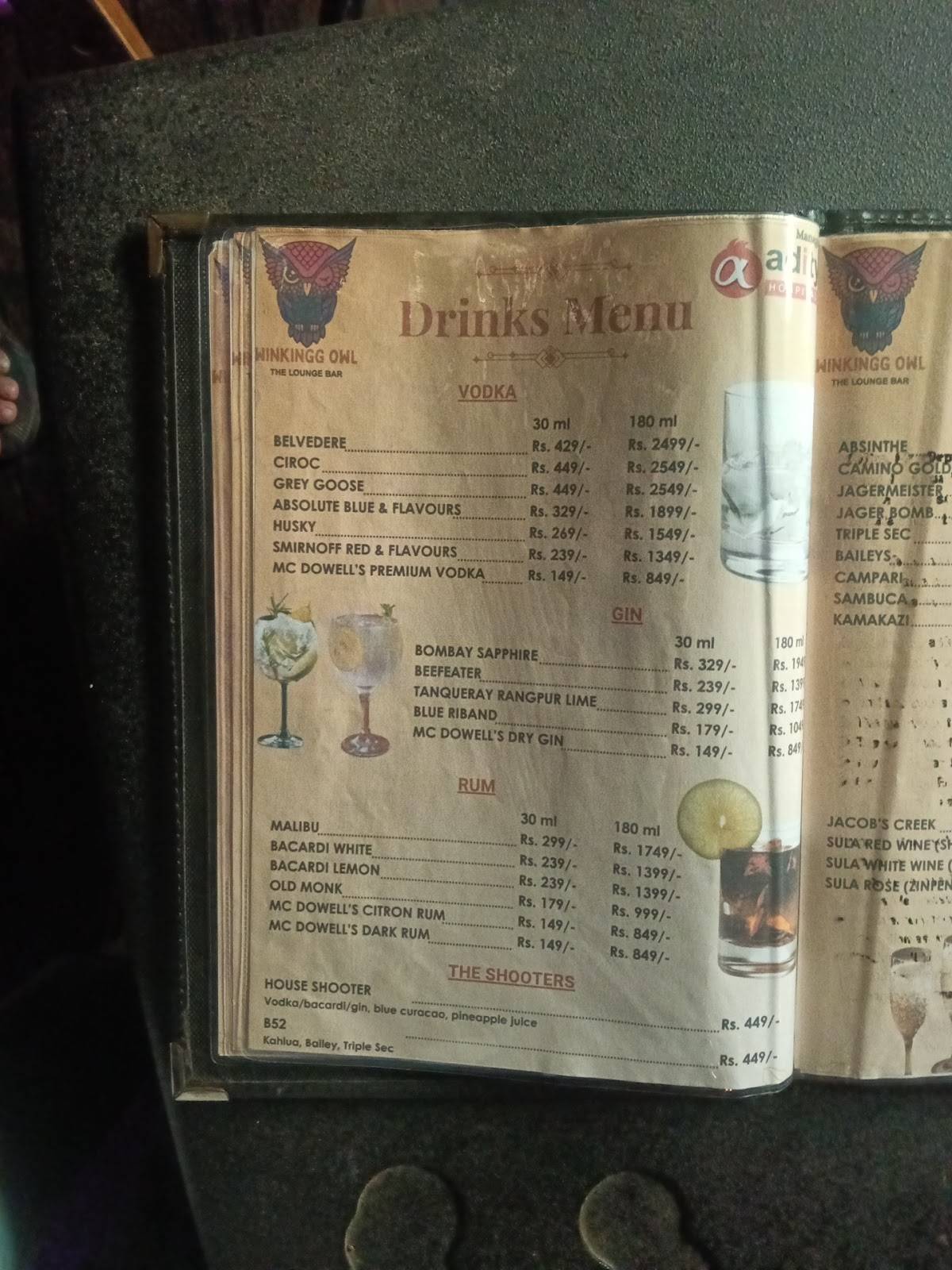 Winkingg Owl- The Lounge Bar menu