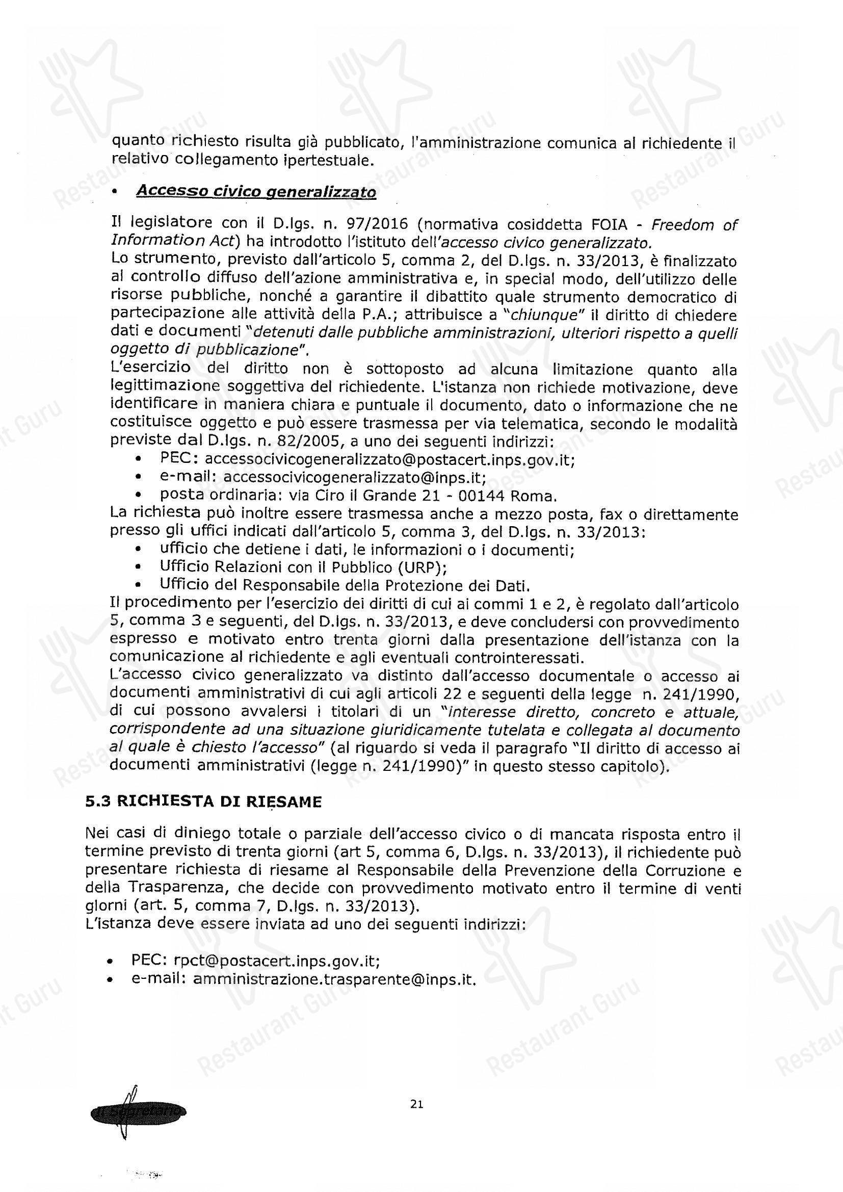Menu bar per Woods - Centocelle in Roma