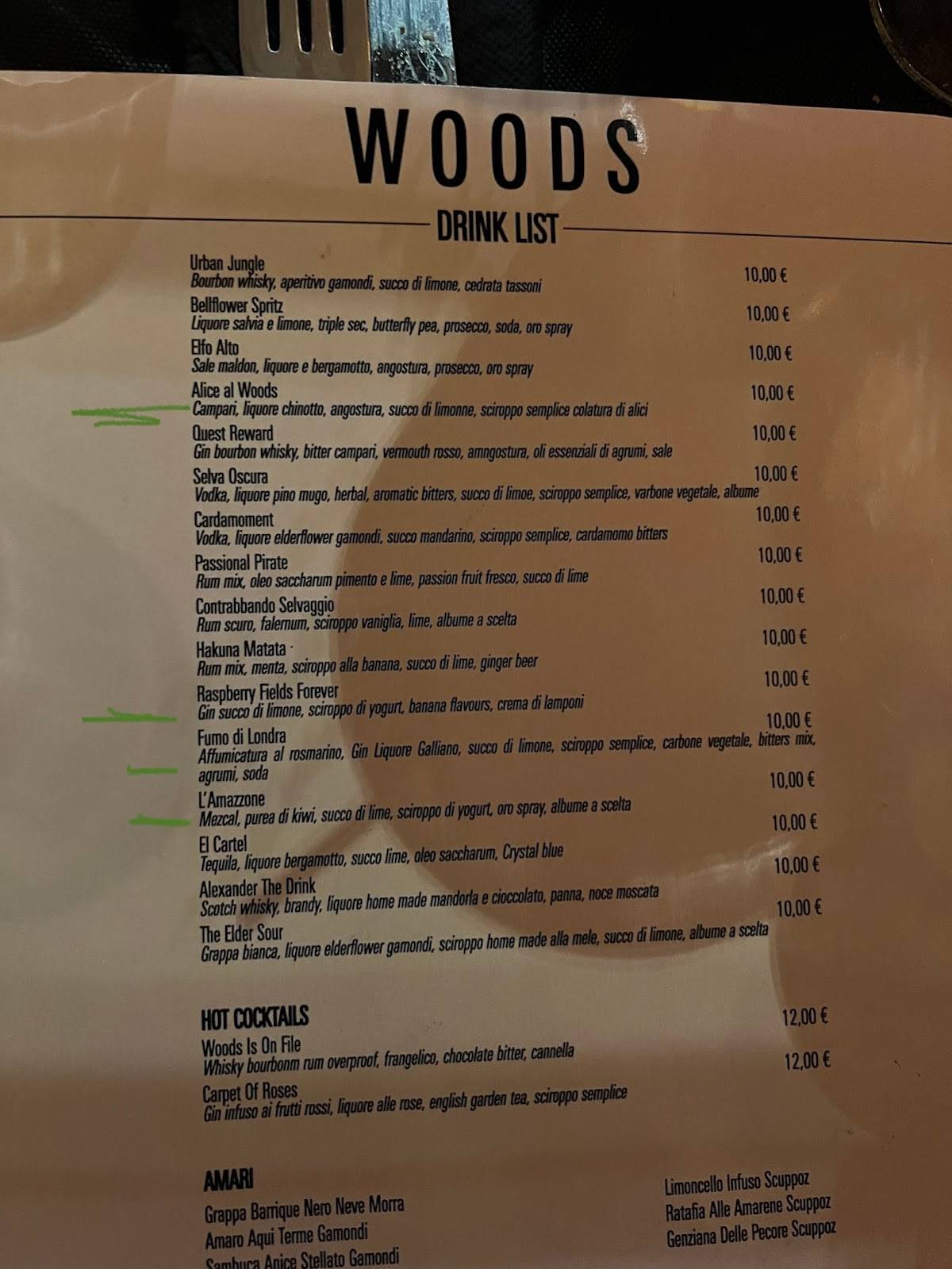 Menu di Woods - Centocelle 