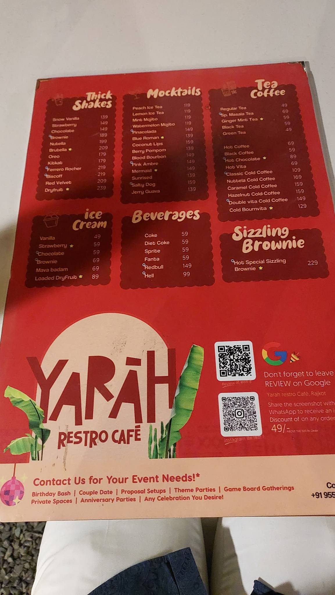 Yarah Restro Café menu