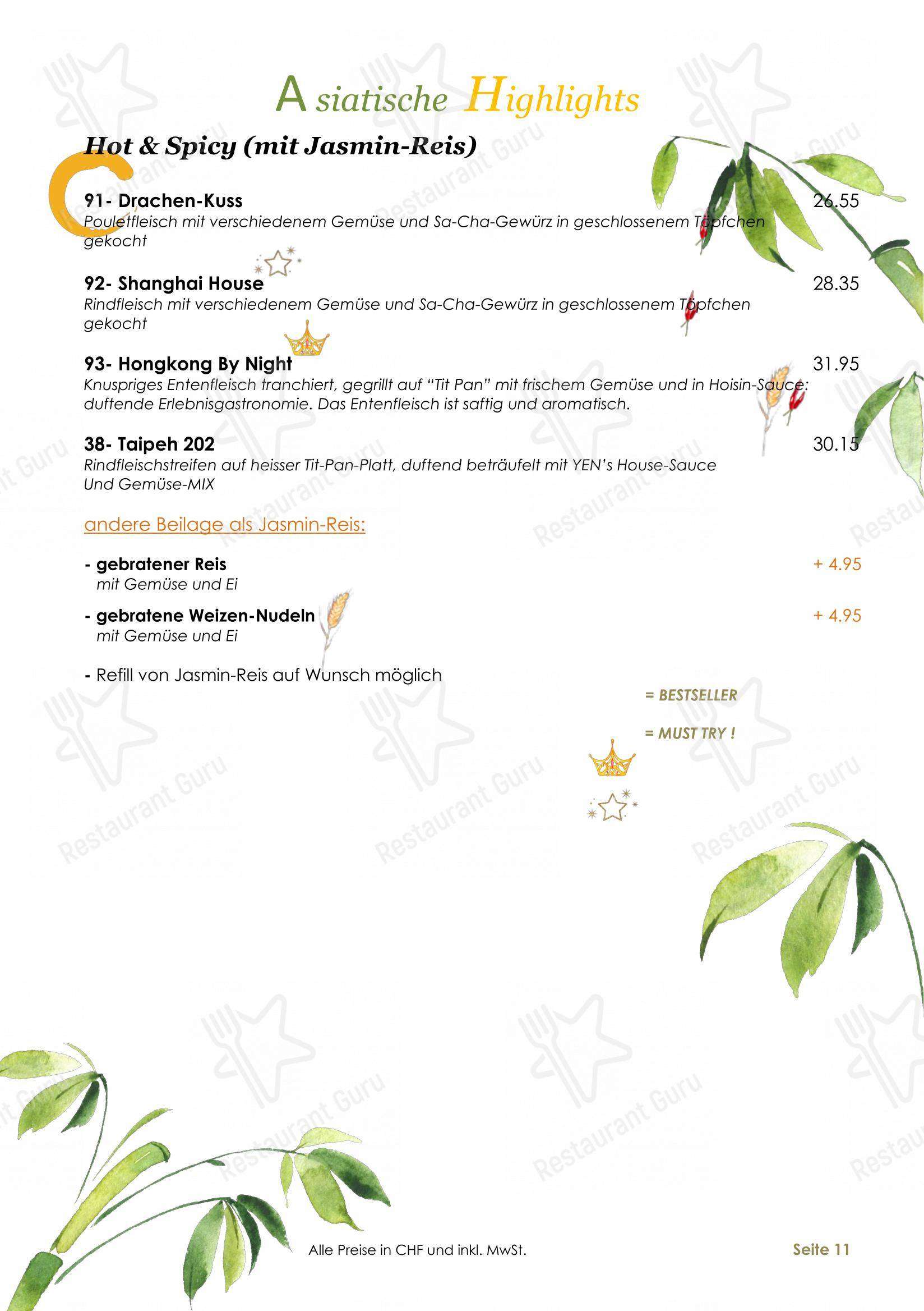 Menu per YEN'S Restaurant in Zurigo