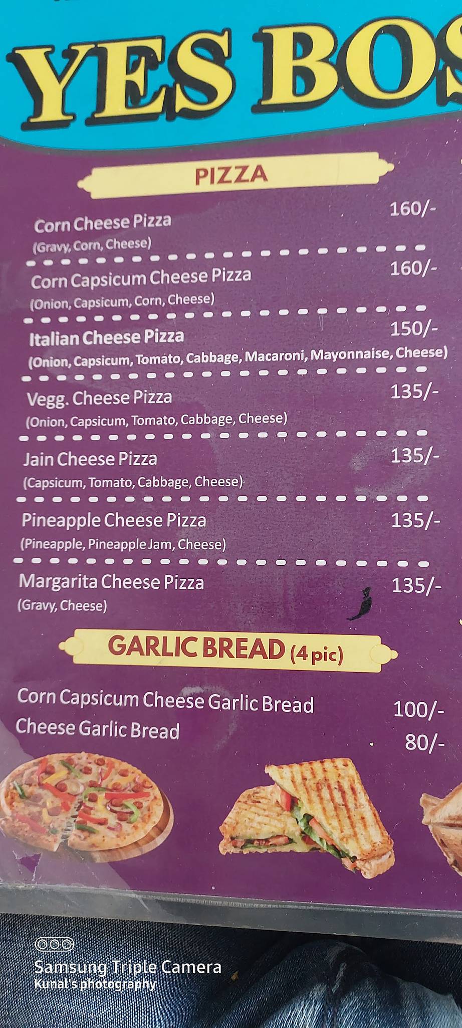 Yes Boss - Food Zone menu