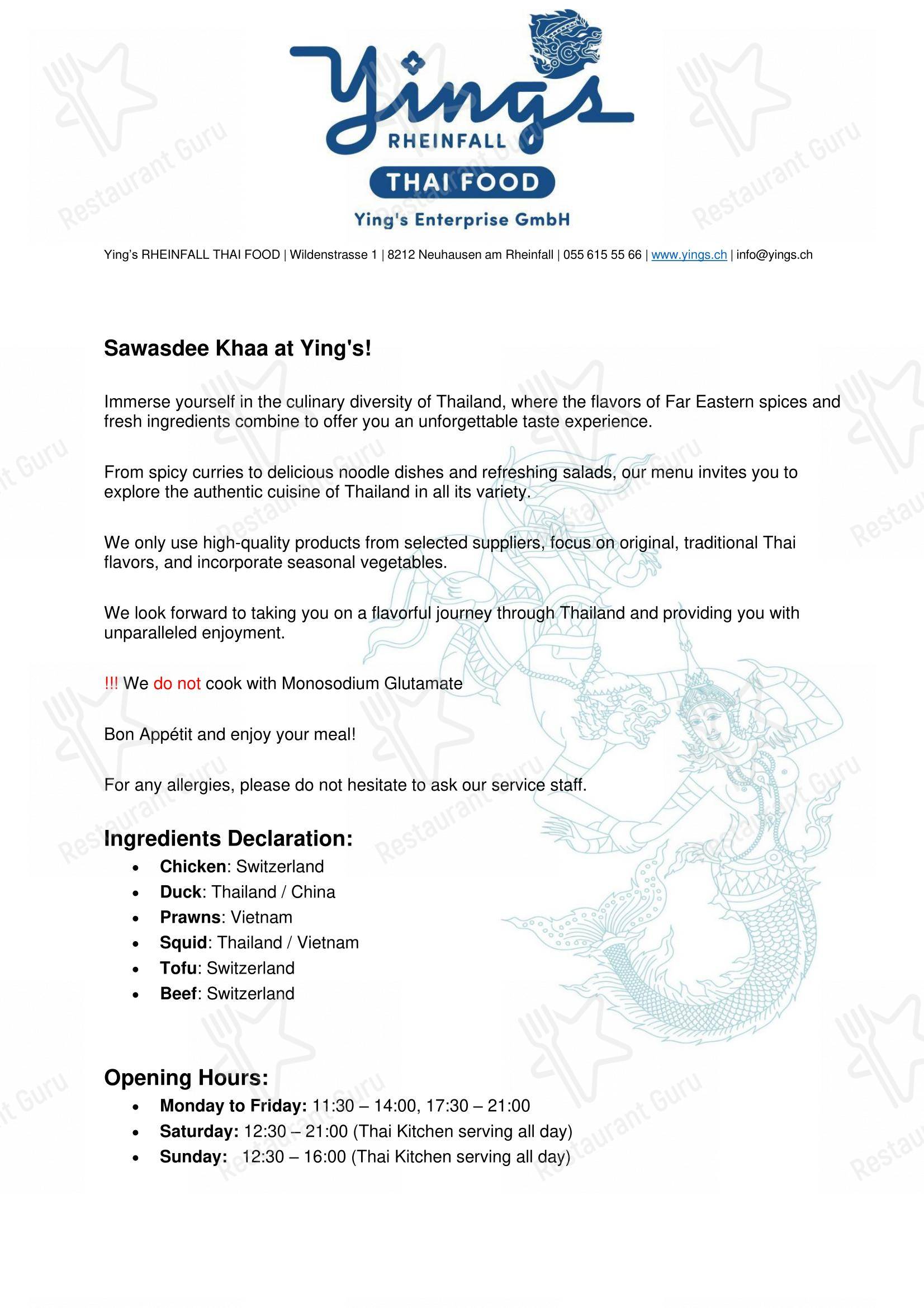 Коктейльная карта per Ying’s RHEINFALL THAI FOOD in Neuhausen am Rheinfall