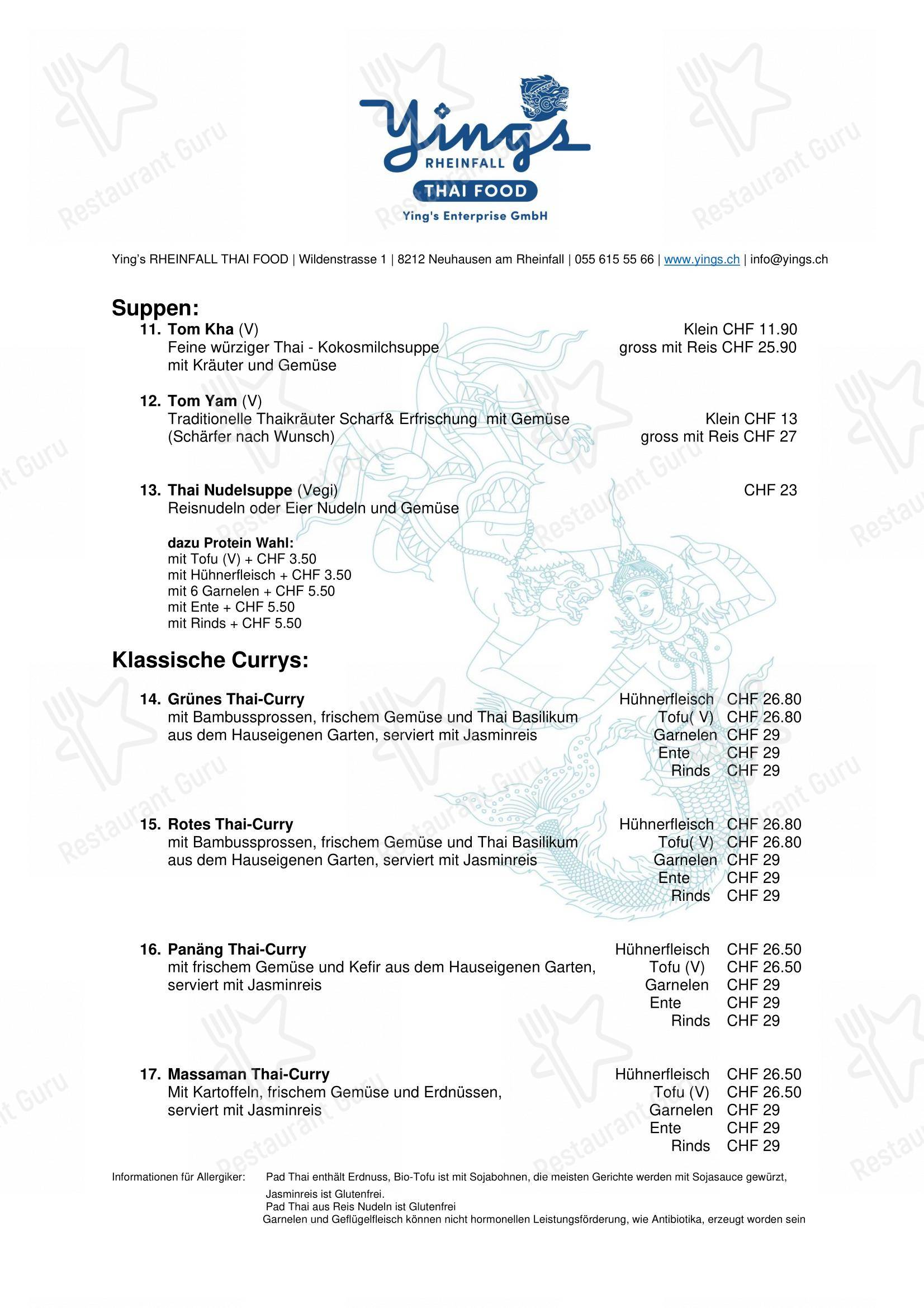Menu di Ying’s RHEINFALL THAI FOOD - Основное меню