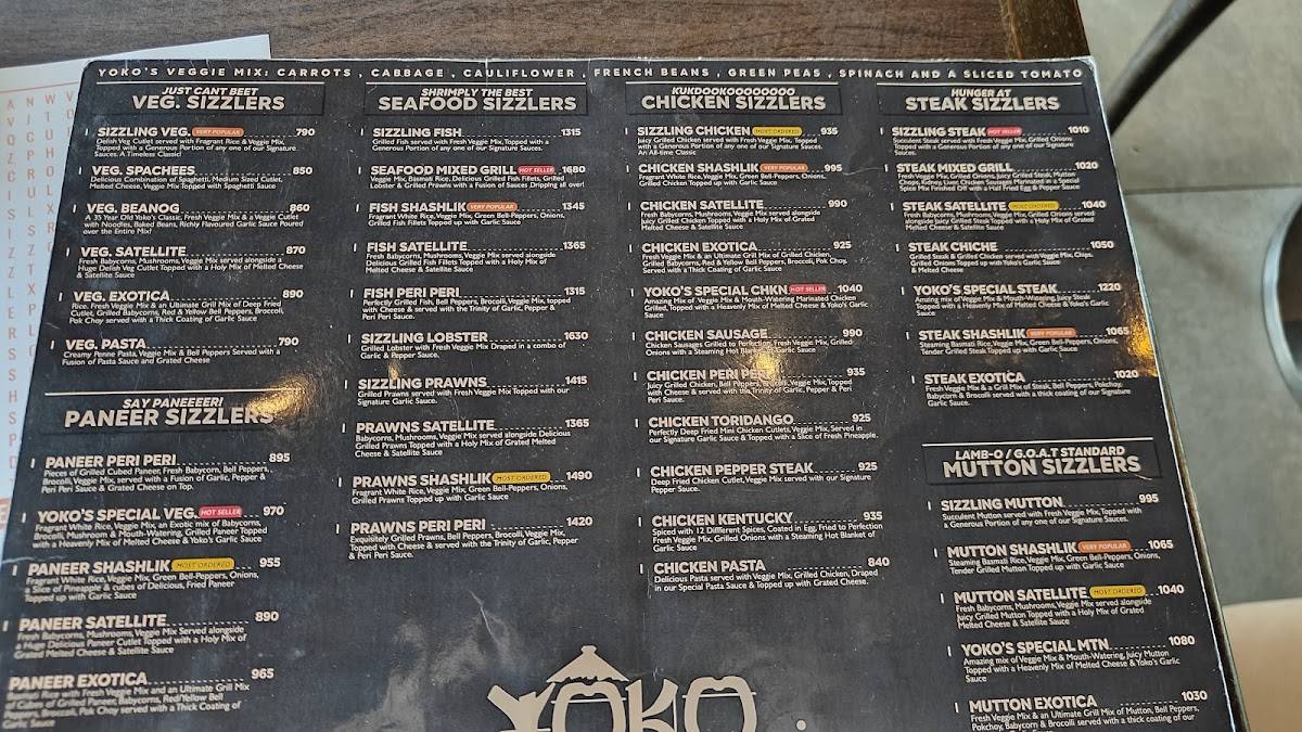 Yoko Sizzlers menu