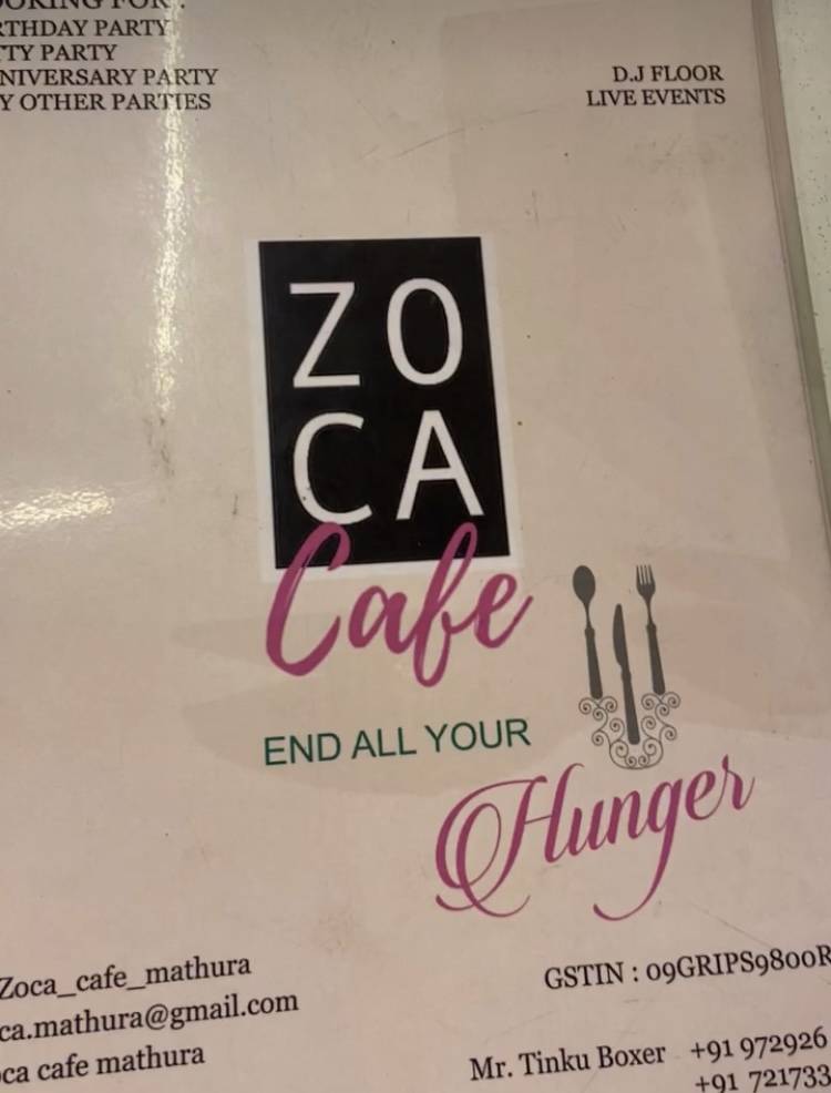 ZOCA Cafe menu