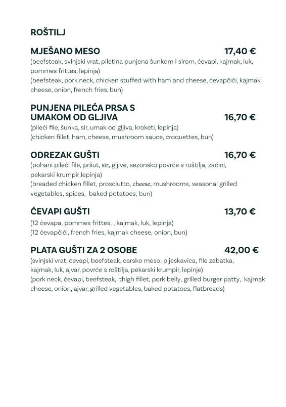 Menu di Bistro Gušti 