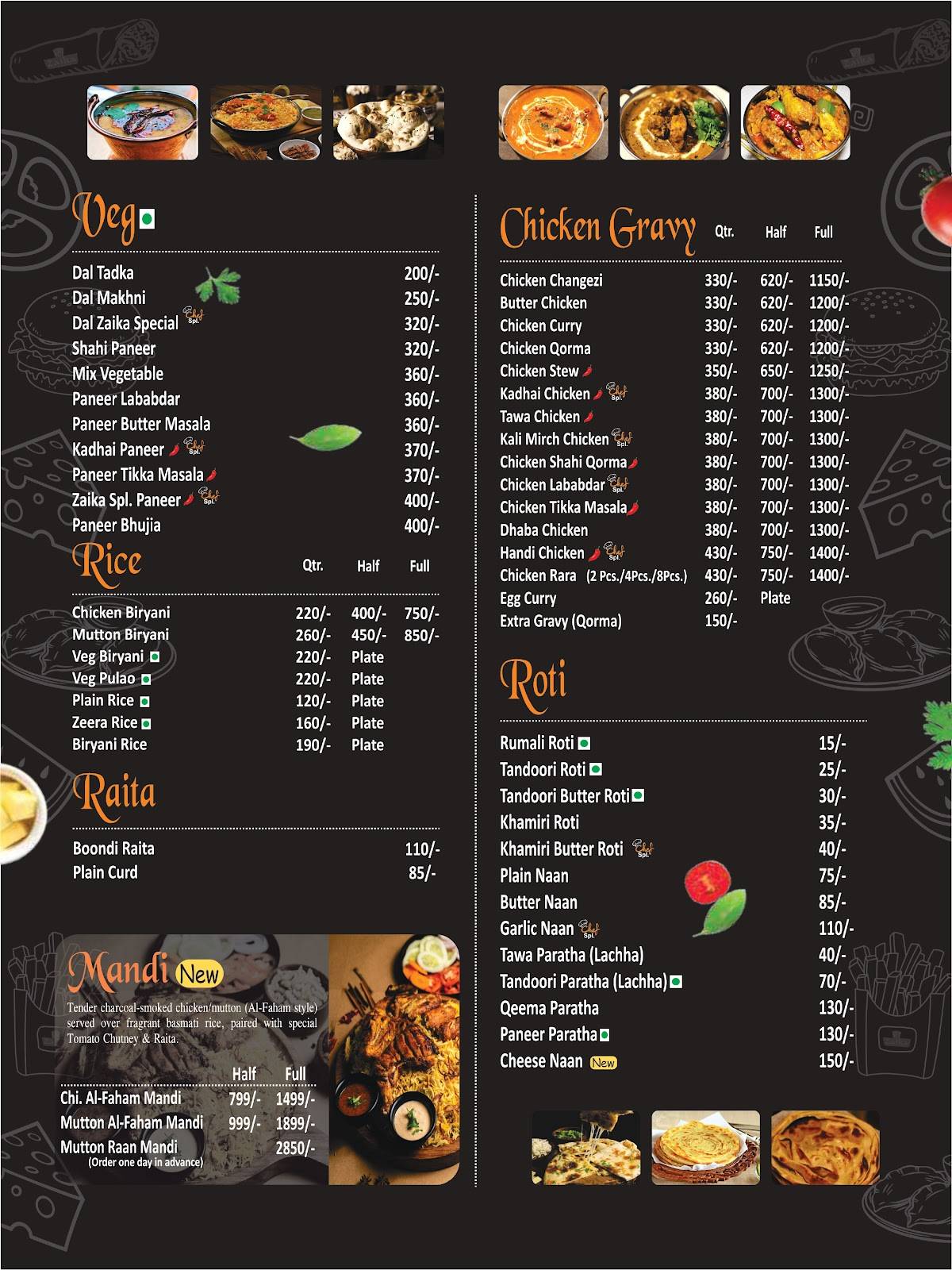 Zaika Foods menu