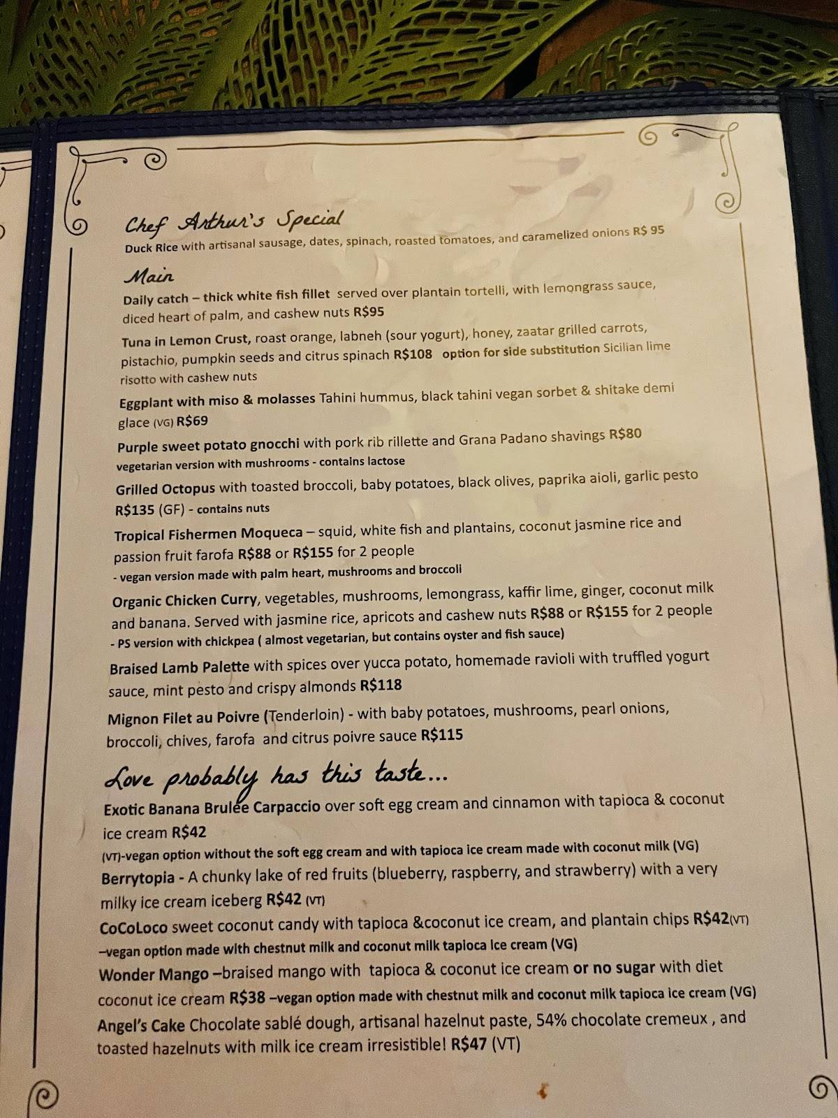 Zazá Bistrô Tropical cardápio