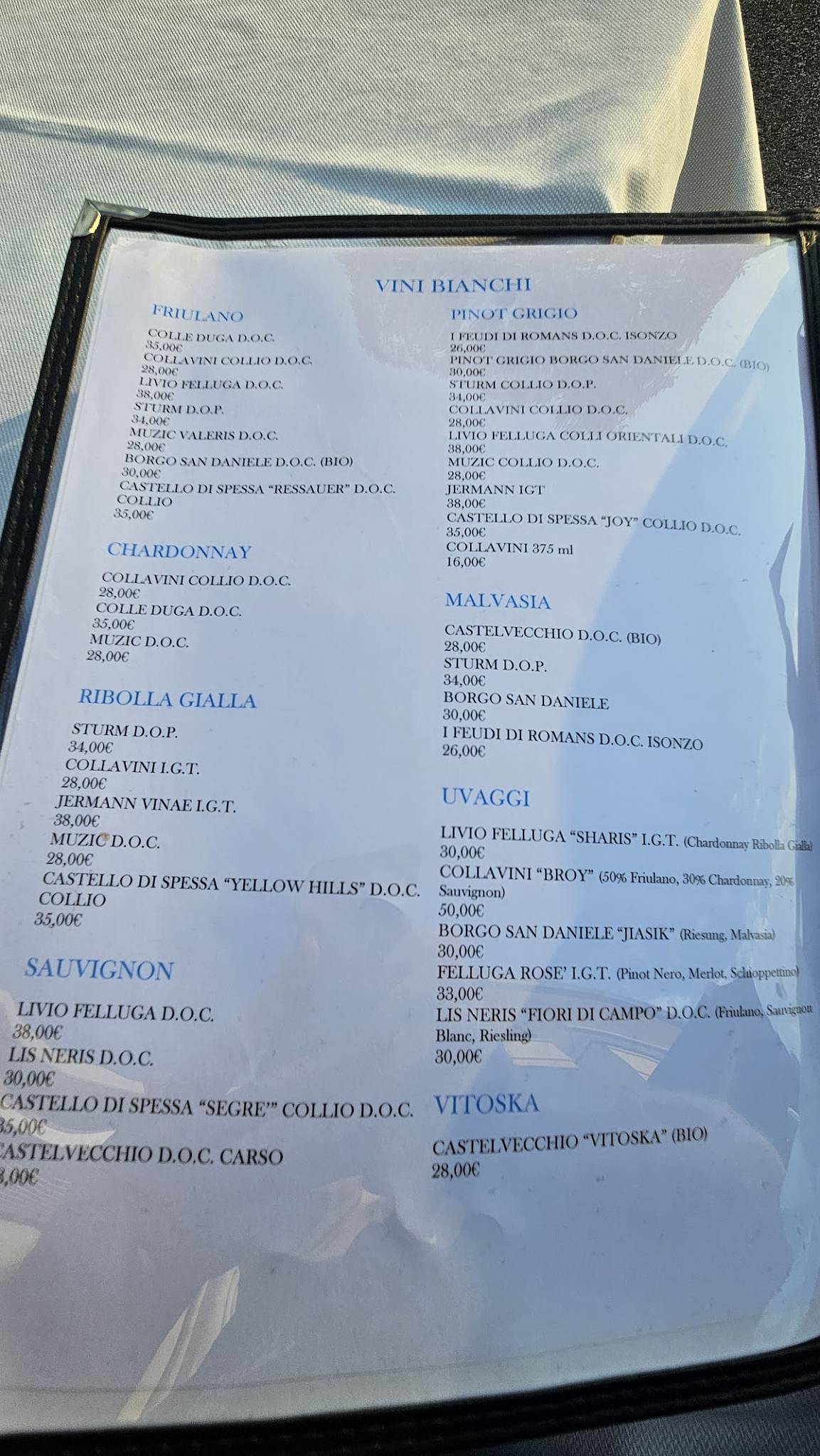 Menu di Zero Miglia 