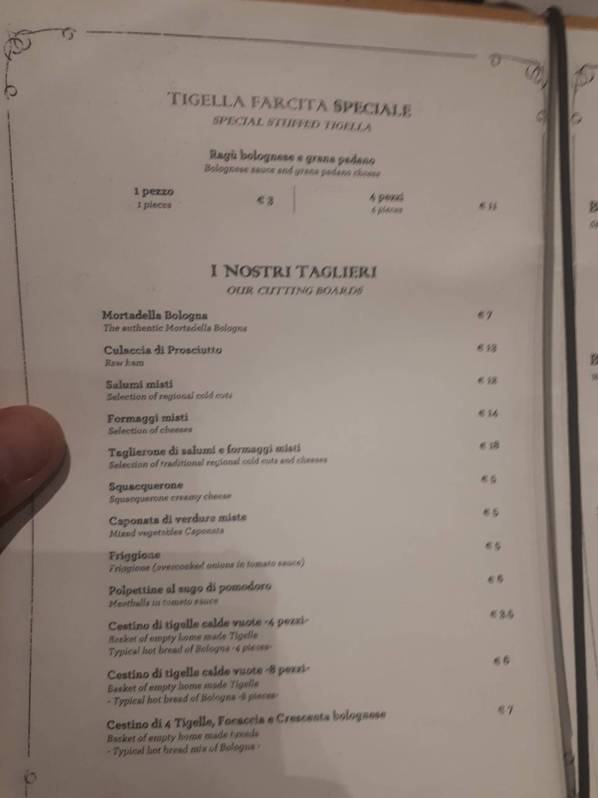 Menu di 051 Tigelleria Zerocinquantino 