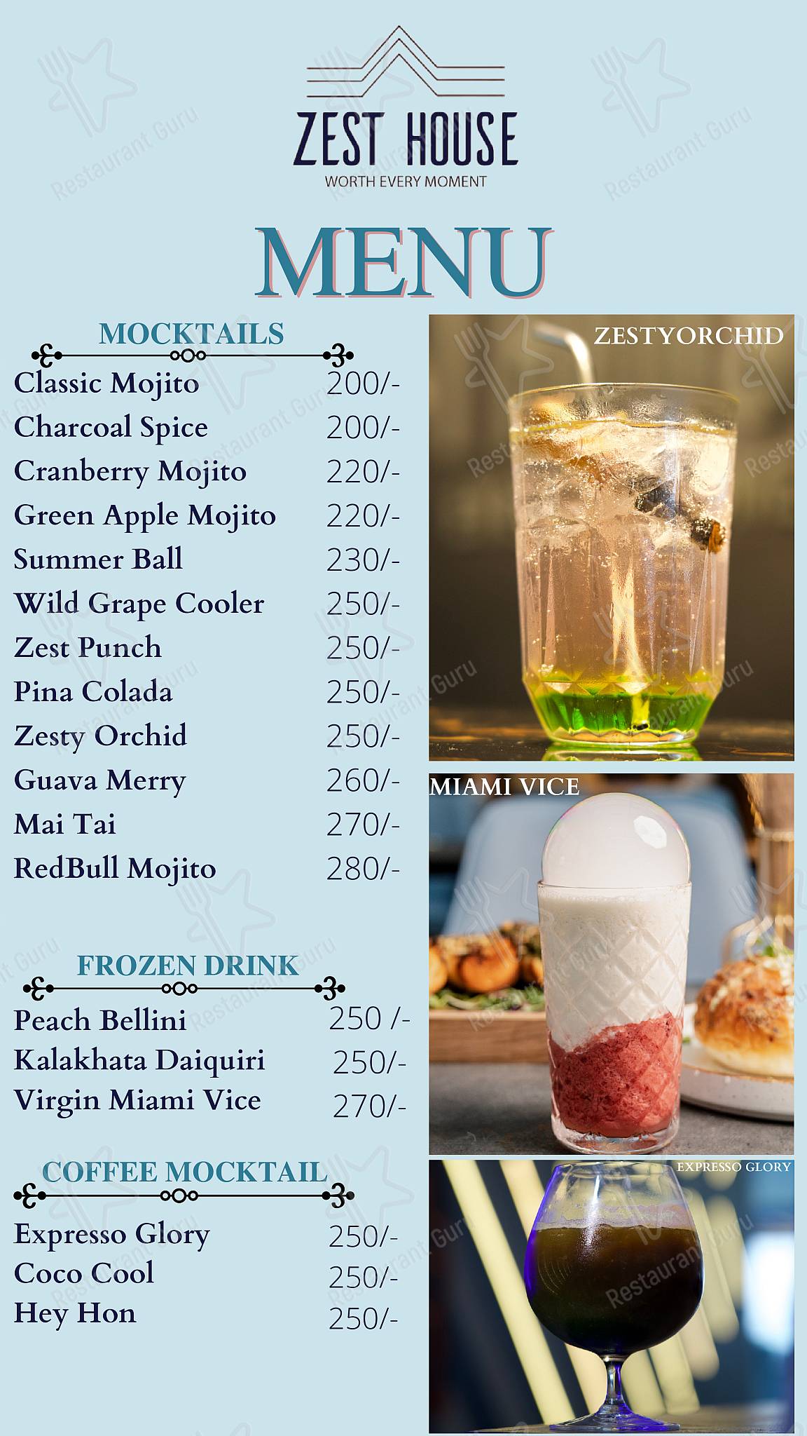 Zest House menu