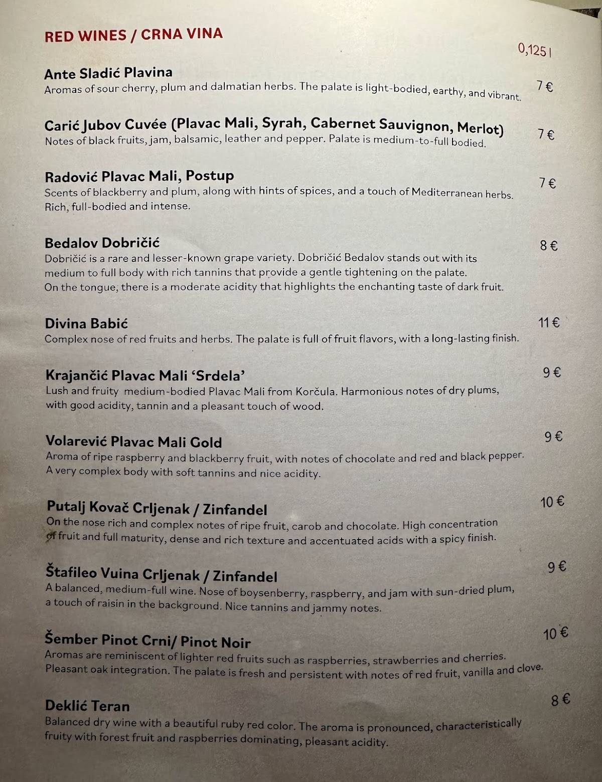 Menu di Zinfandel Food & Wine Bistro 