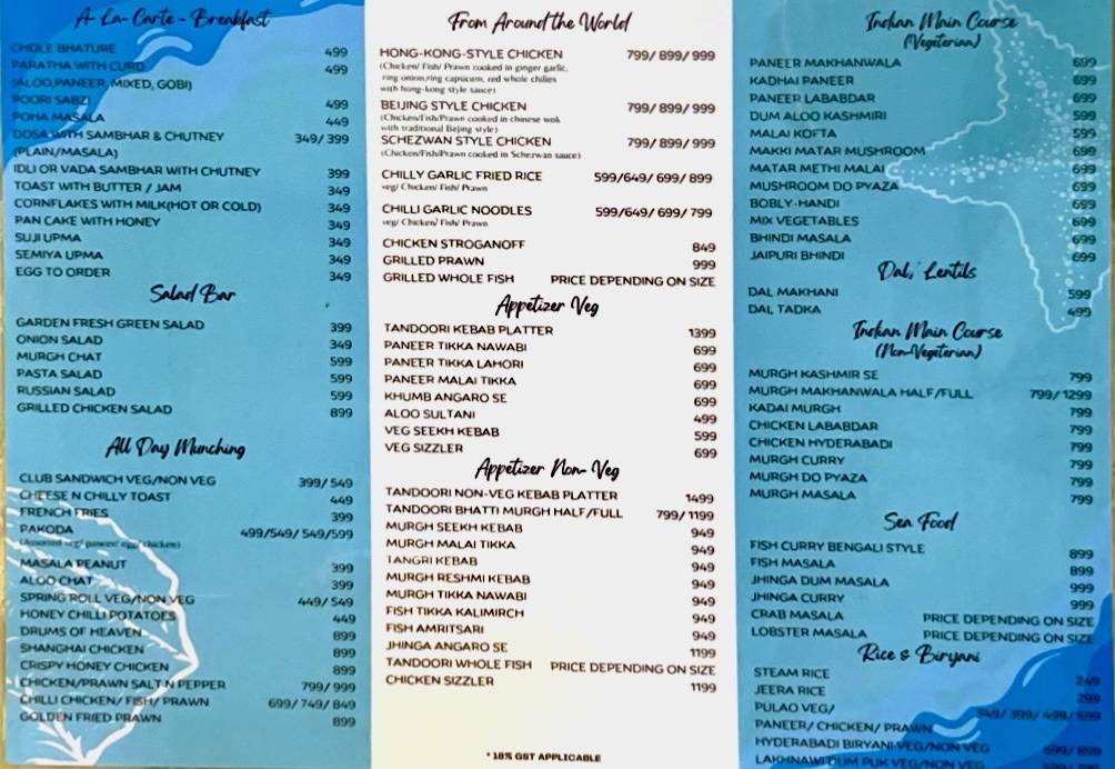 Zola Restaurant menu