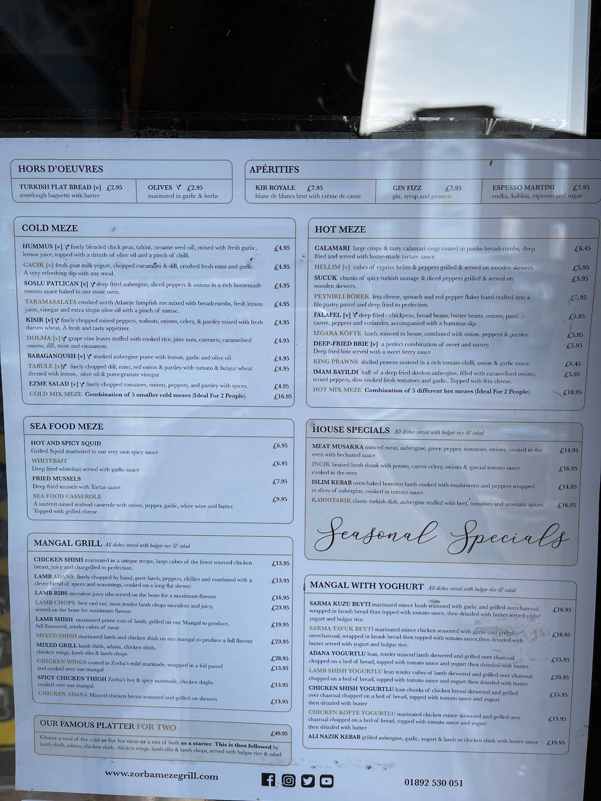 Menu at Zorba Lewes restaurant, Lewes