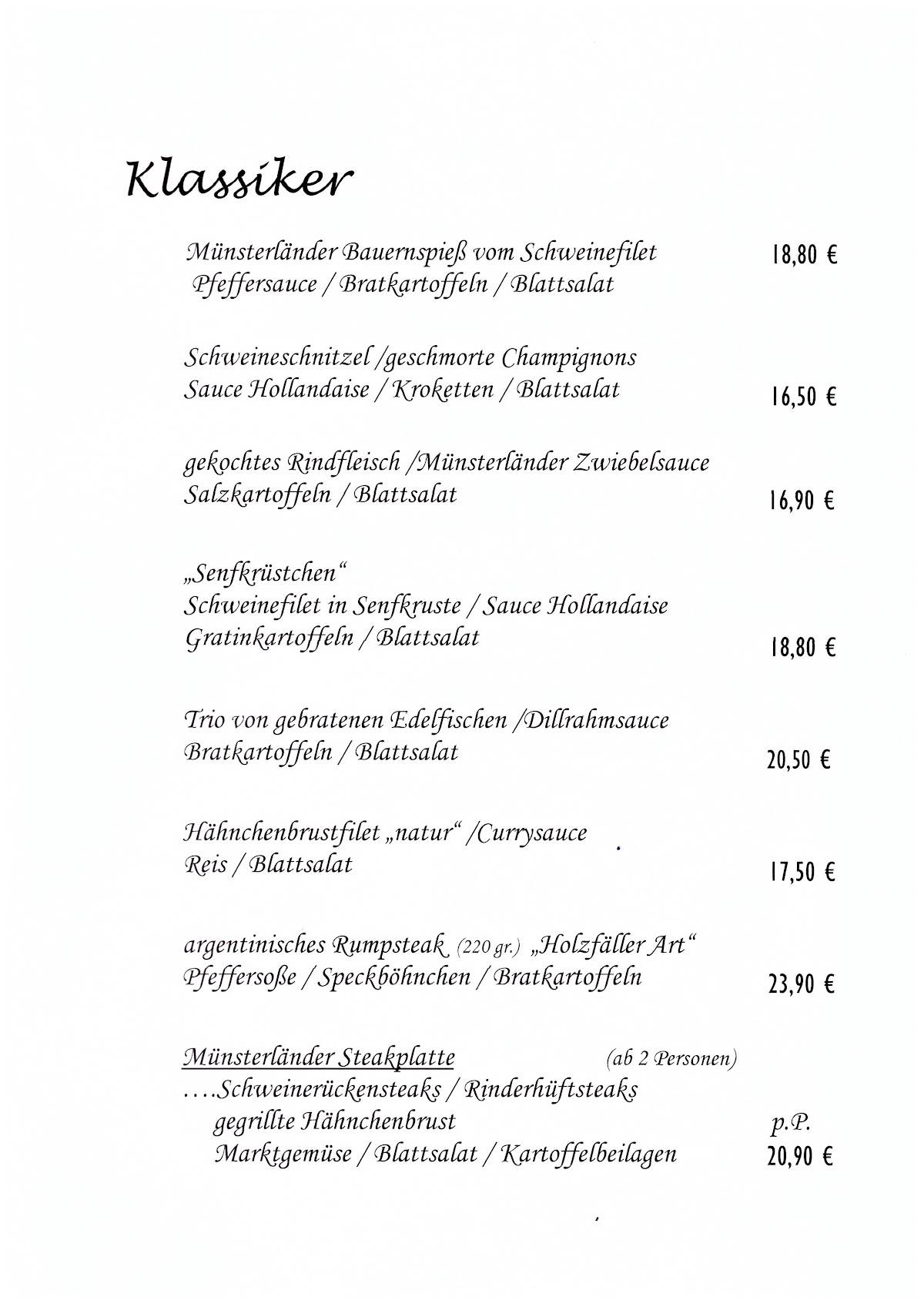 Speisekarte von Zum Dicken Jupp restaurant, Vreden