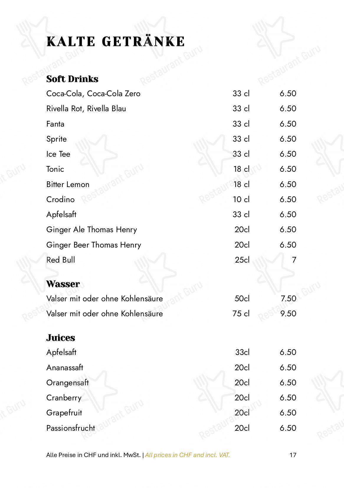 Menu di Zum Königstuhl - Schweizer Restaurant in Zürich Niederdorf - Основное меню