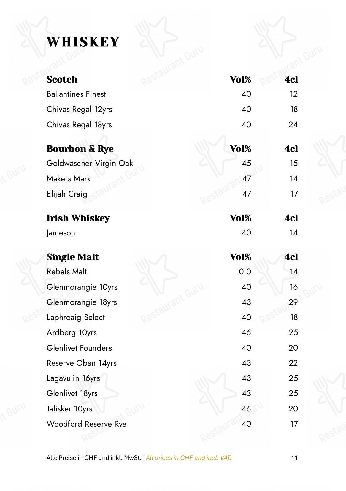 Menu di Zum Königstuhl - Schweizer Restaurant in Zürich Niederdorf - Основное меню