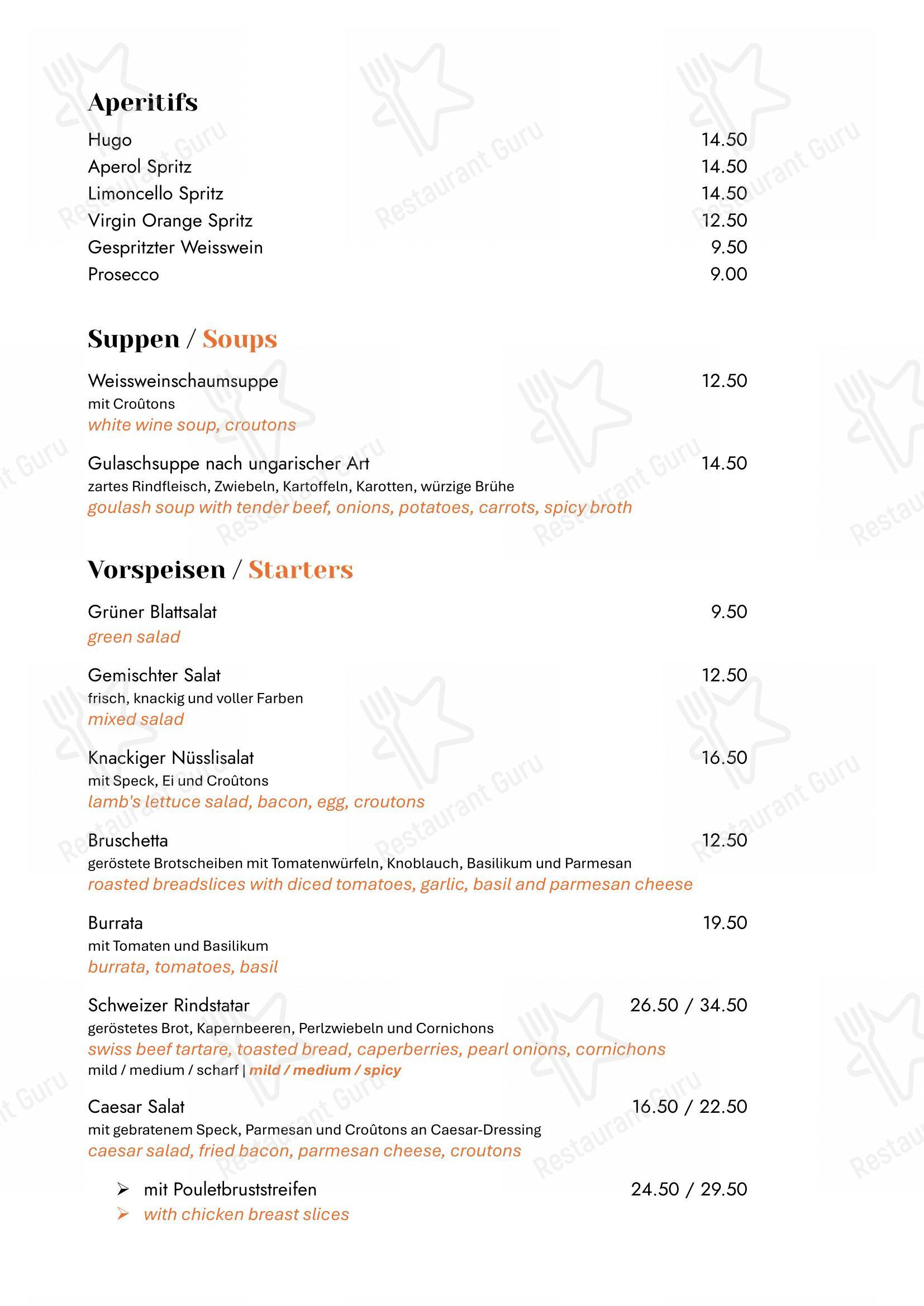 Menu bar per Zum Königstuhl - Schweizer Restaurant in Zürich Niederdorf ristorante