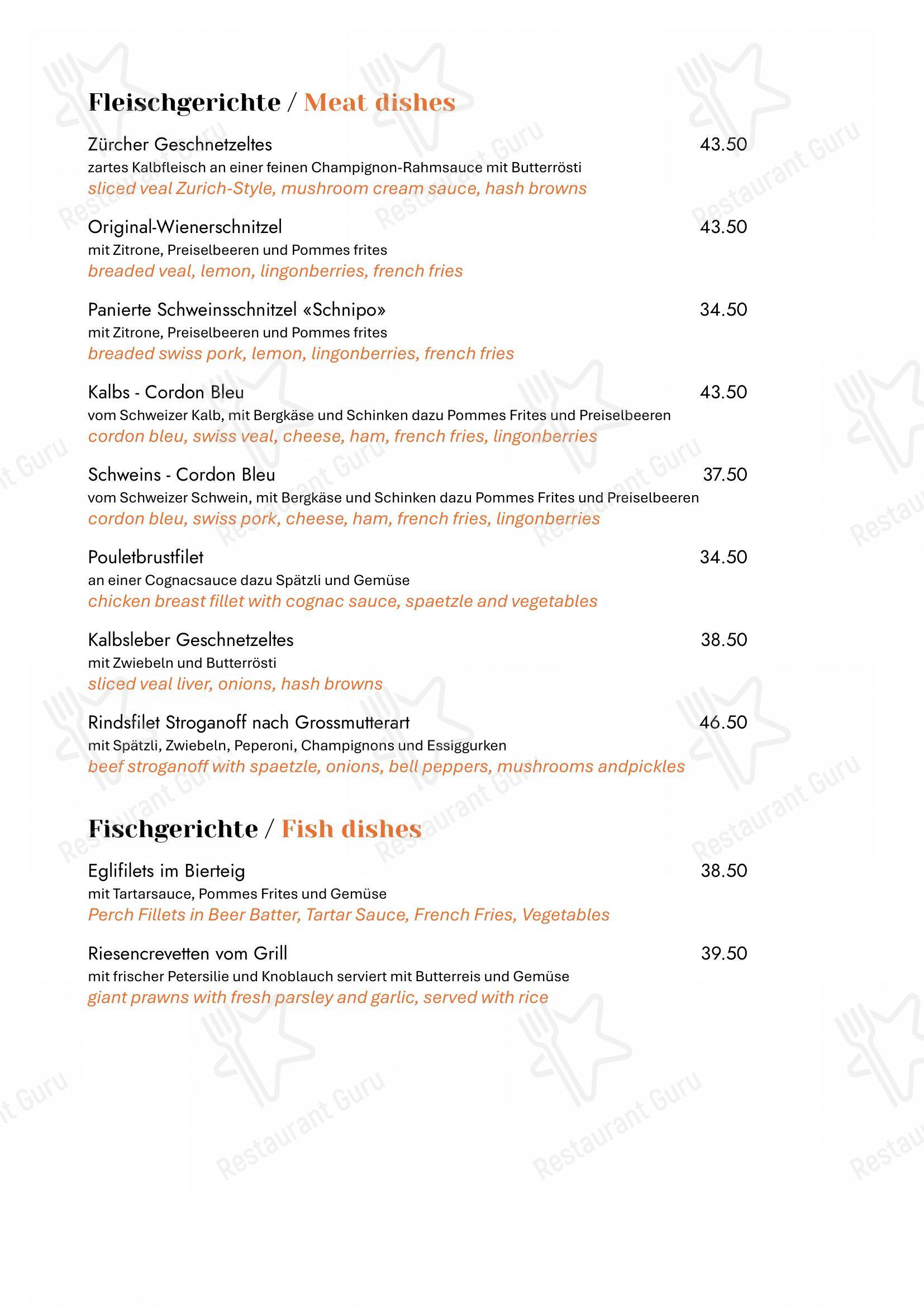 Menu bar per Zum Königstuhl - Schweizer Restaurant in Zürich Niederdorf ristorante