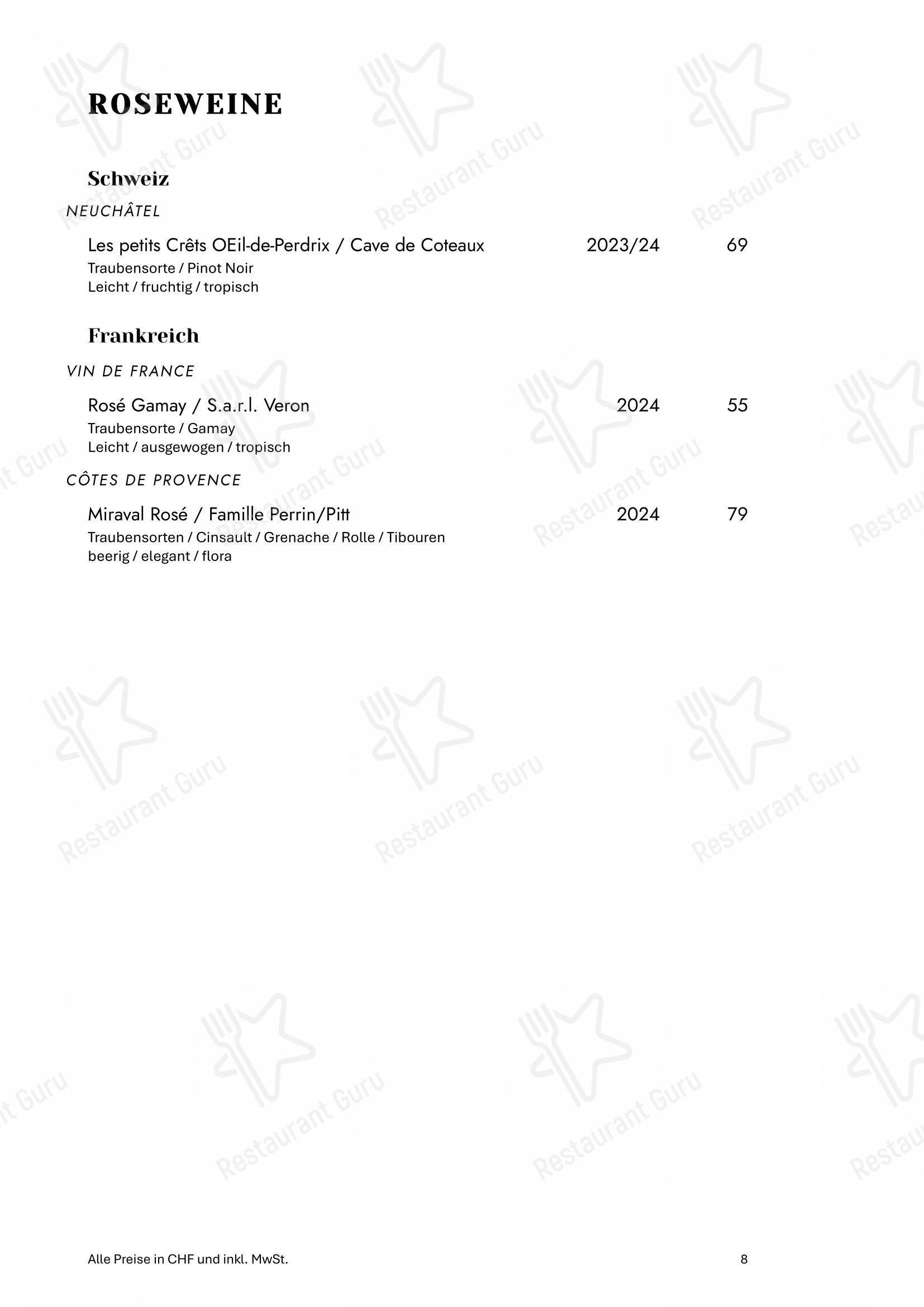 Menu di Zum Königstuhl - Schweizer Restaurant in Zürich Niederdorf - 菜单