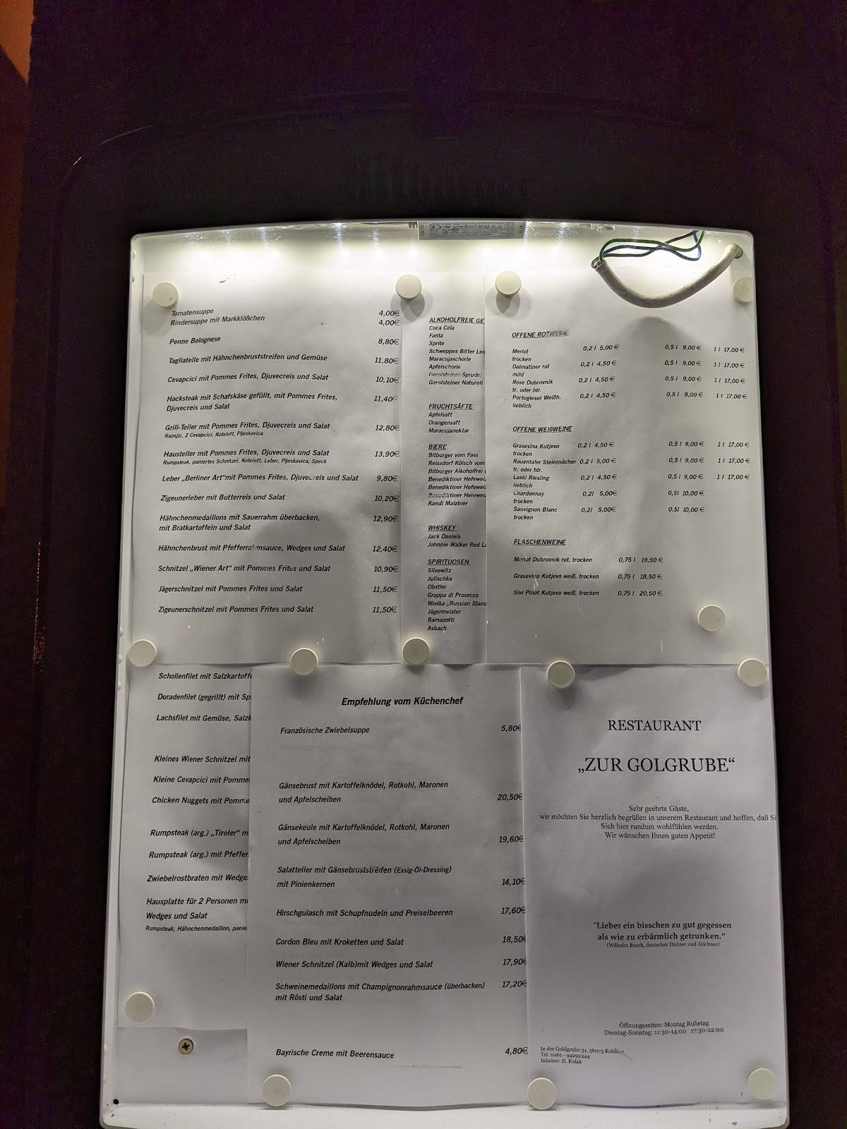 Speisekarte von Zur Goldgrube restaurant, Koblenz