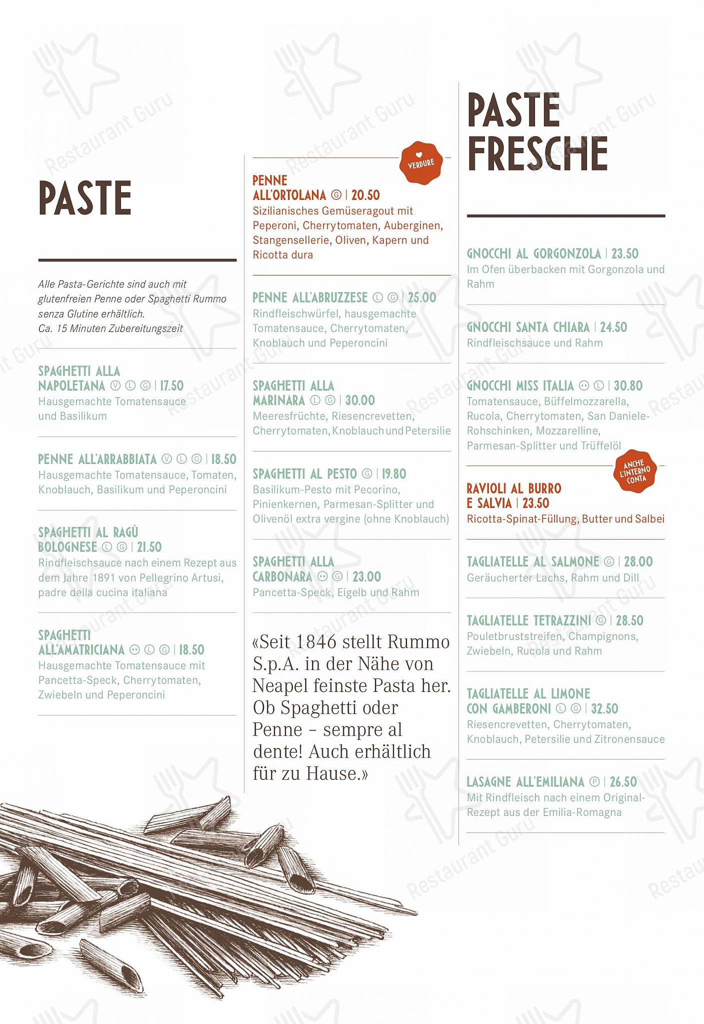 Takeaway Menu per Pizzeria Ristorante Molino Stauffacher in Zurigo