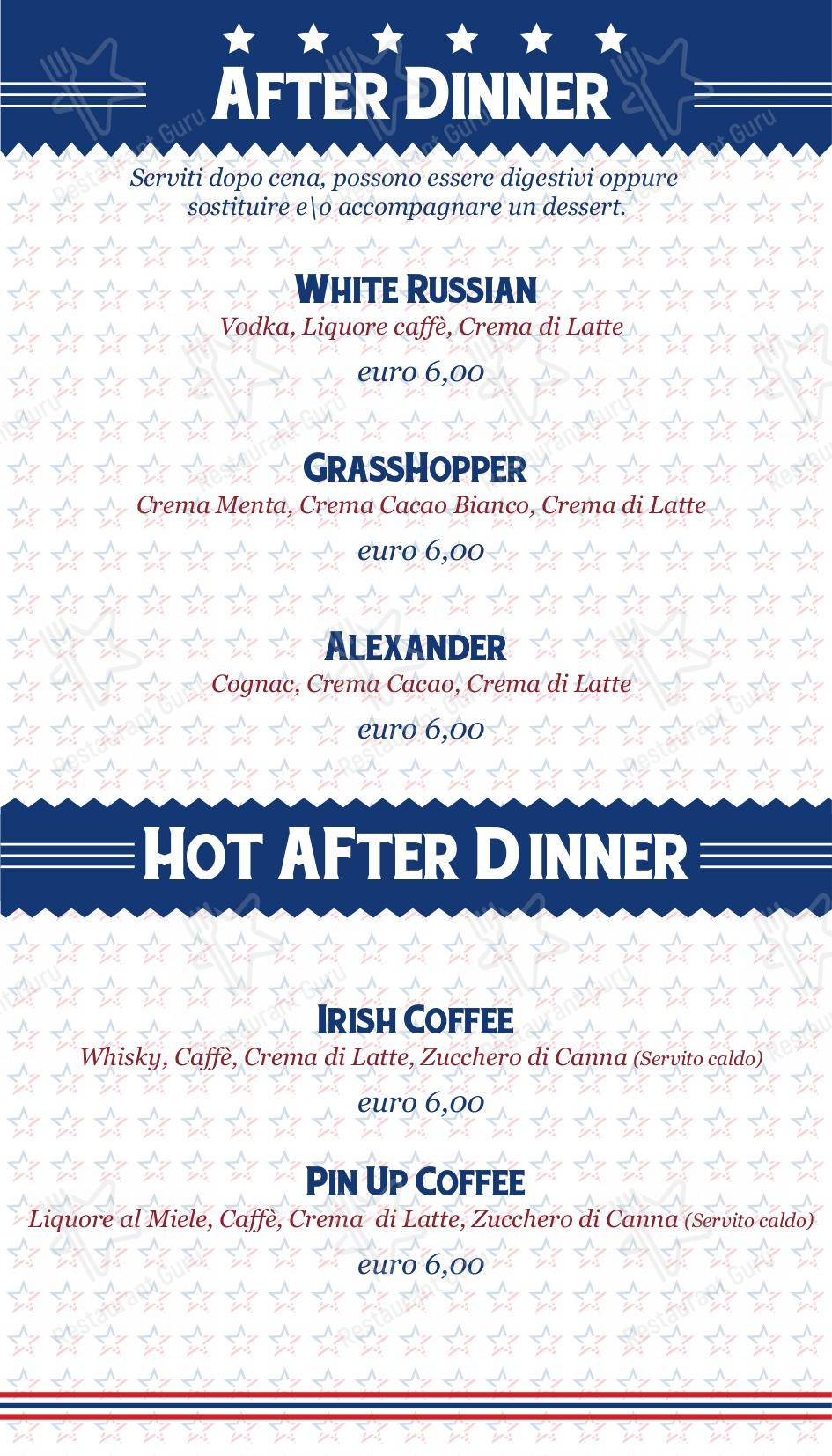 Menu bar per PinUp Pub pub & bar