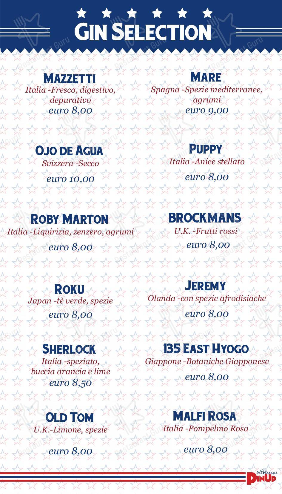 Menu bar per PinUp Pub pub & bar