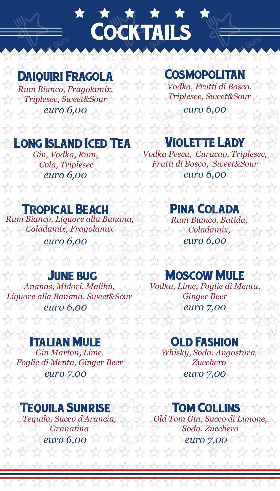 PinUp Pub in Volpago del Montello - Menu bar