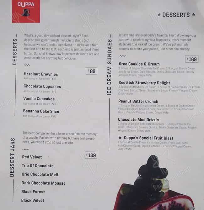 Cuppa Redefined - HSR Layout's Neighbourhood Cafe & Restaurant menu