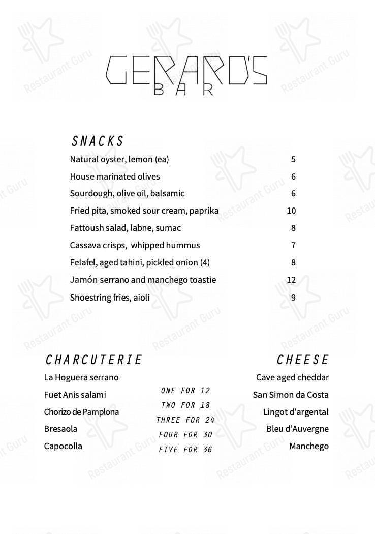 Gerries Bar menu